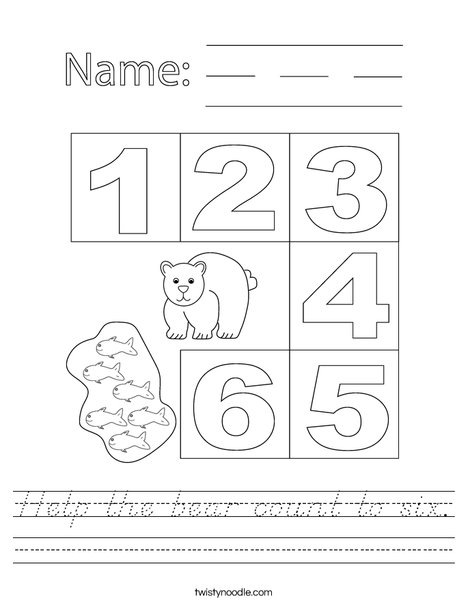 Help the bear count to six. Worksheet