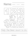 Help the bear count to six. Worksheet