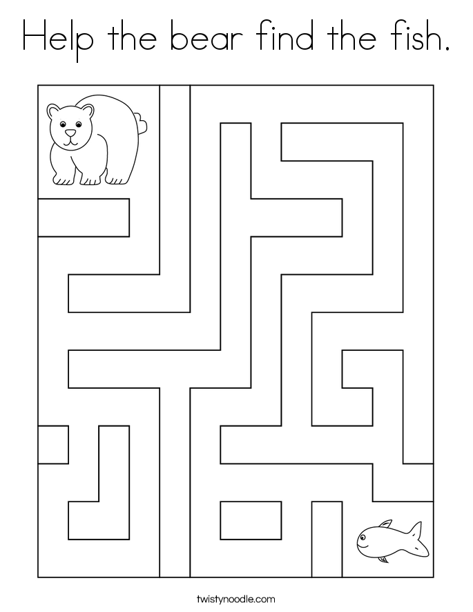 Help the bear find the fish. Coloring Page