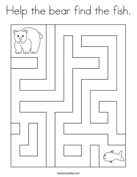 Help the bear find the fish. Coloring Page