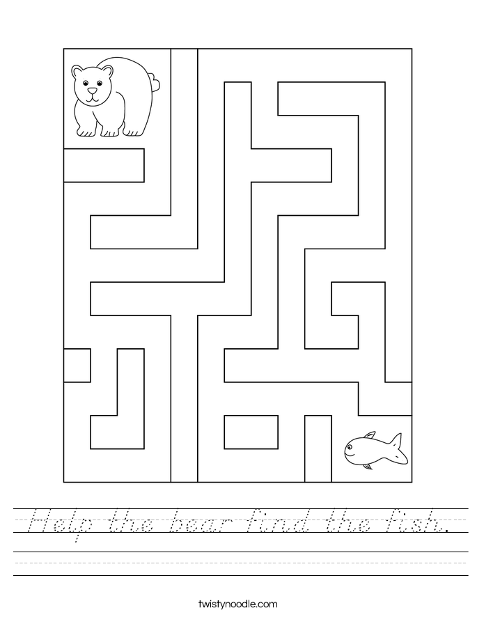Help the bear find the fish. Worksheet