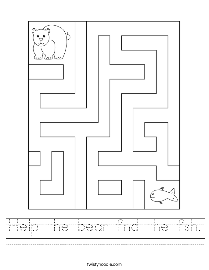 Help the bear find the fish. Worksheet