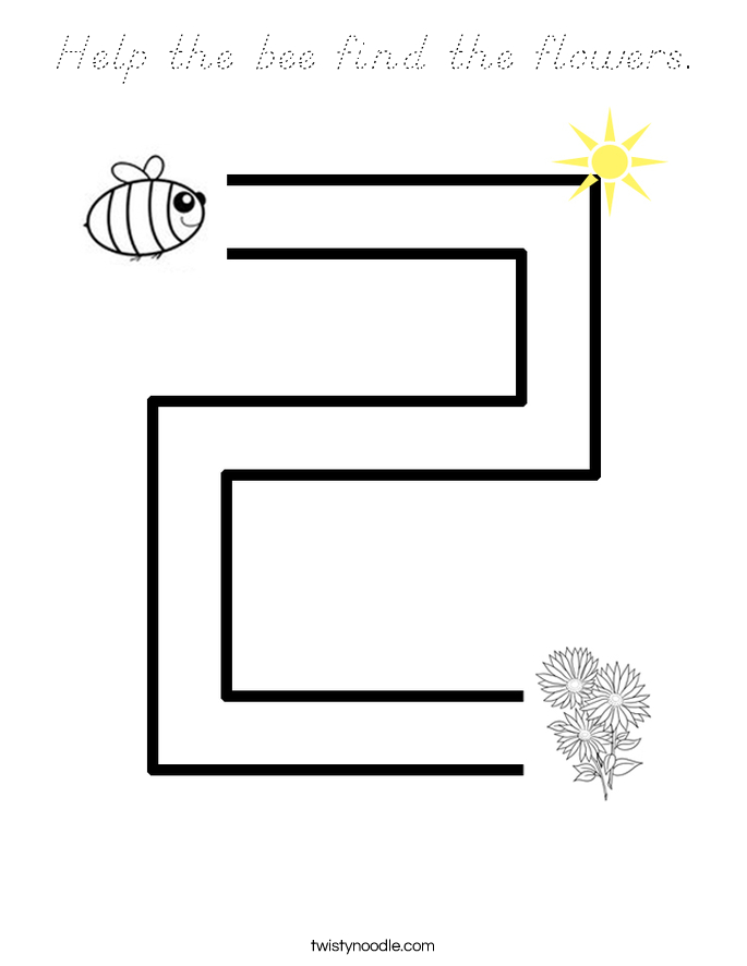 Help the bee find the flowers. Coloring Page