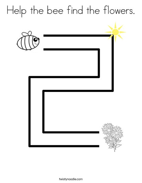 Help the bee find the flowers. Coloring Page