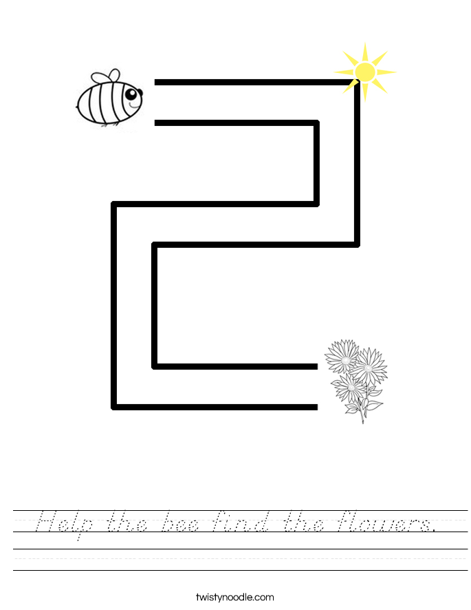 Help the bee find the flowers. Worksheet