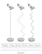 Help the bird find the nest Handwriting Sheet
