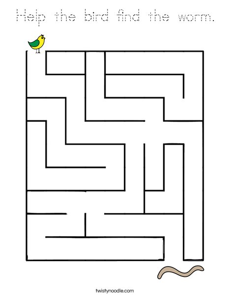Help the bird find the worm. Coloring Page