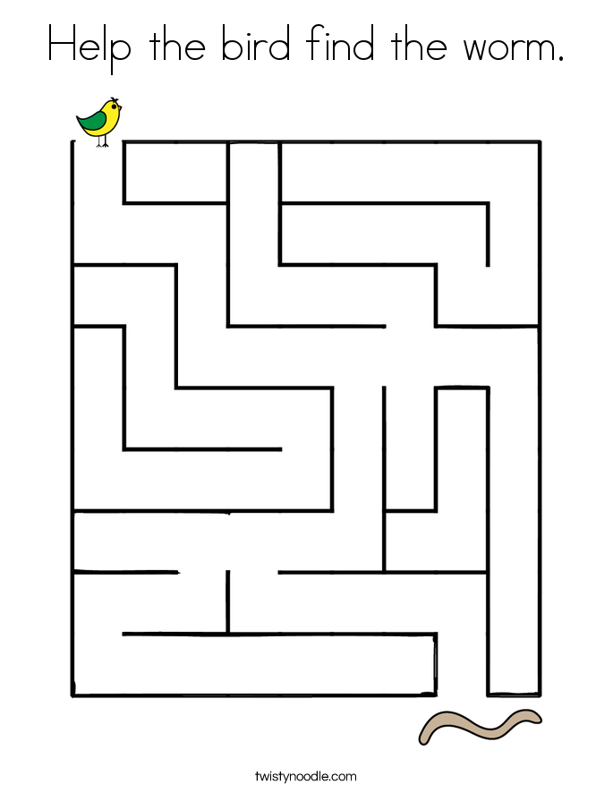 Help the bird find the worm. Coloring Page
