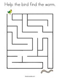 Help the bird find the worm Coloring Page
