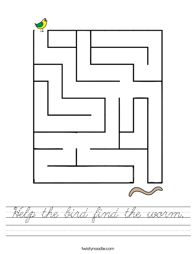 Help the bird find the worm. Worksheet