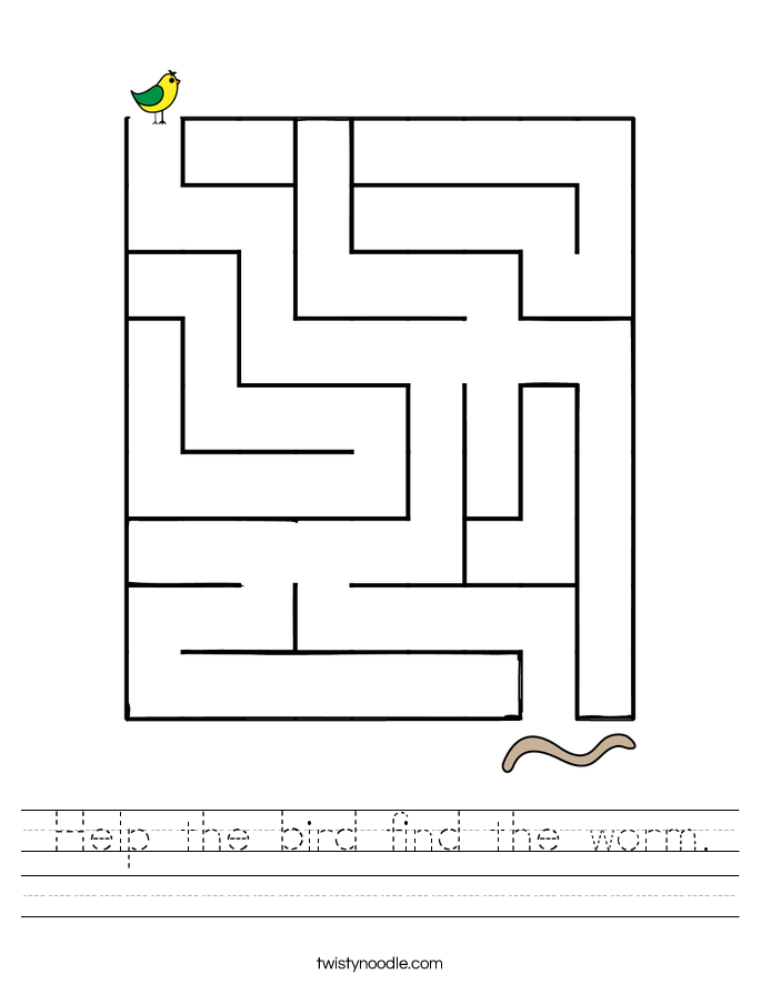 Help the bird find the worm. Worksheet