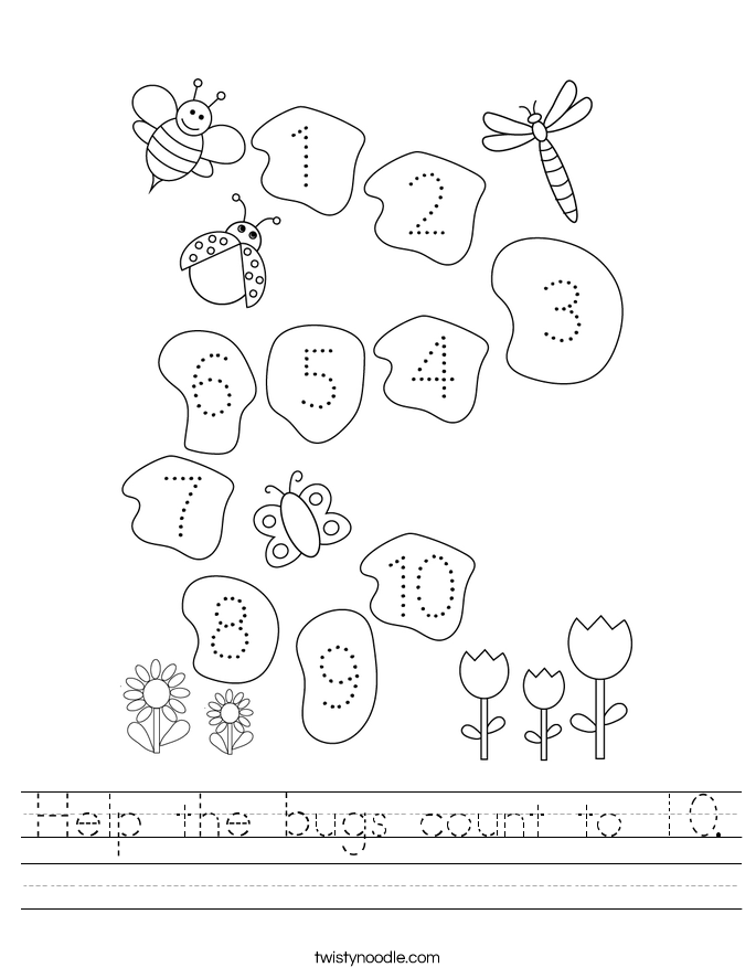 Help the bugs count to 10. Worksheet
