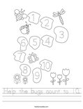 Help the bugs count to 10. Worksheet