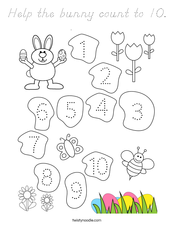 Help the bunny count to 10. Coloring Page