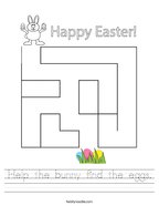 Help the bunny find the eggs Handwriting Sheet
