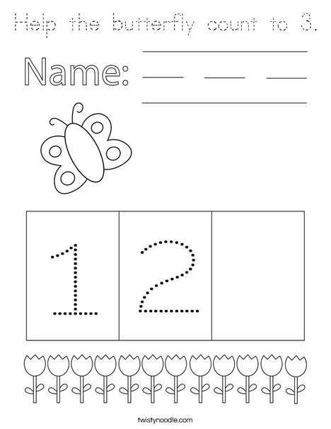 Help the butterfly count to 3. Coloring Page