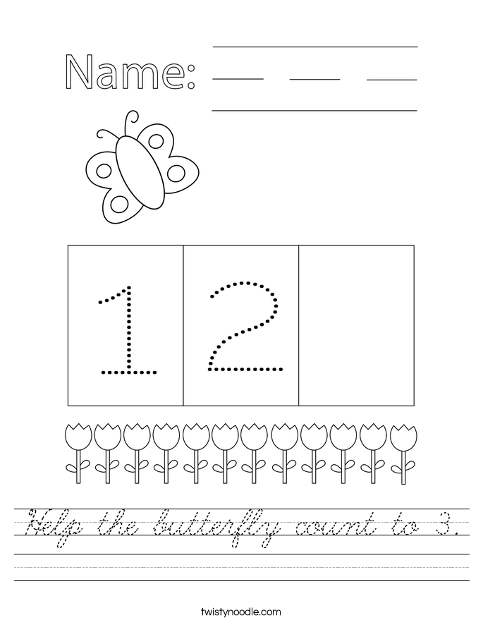 Help the butterfly count to 3. Worksheet