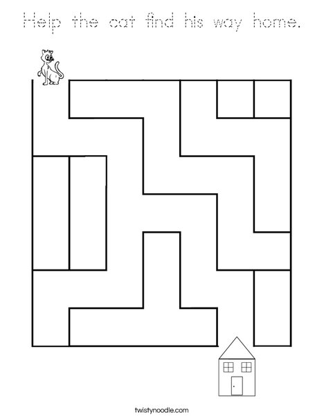 Help the cat find his way home. Coloring Page