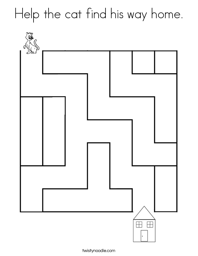 Help the cat find his way home. Coloring Page