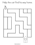 Help the cat find his way home Coloring Page