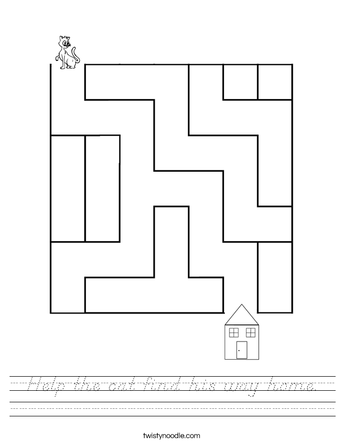 Help the cat find his way home. Worksheet