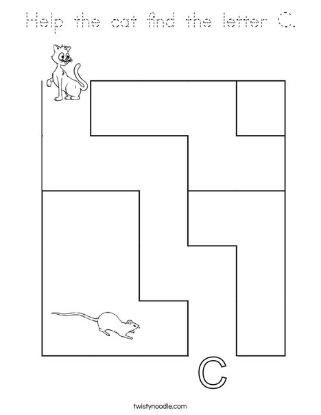 Help the cat find the letter C. Coloring Page