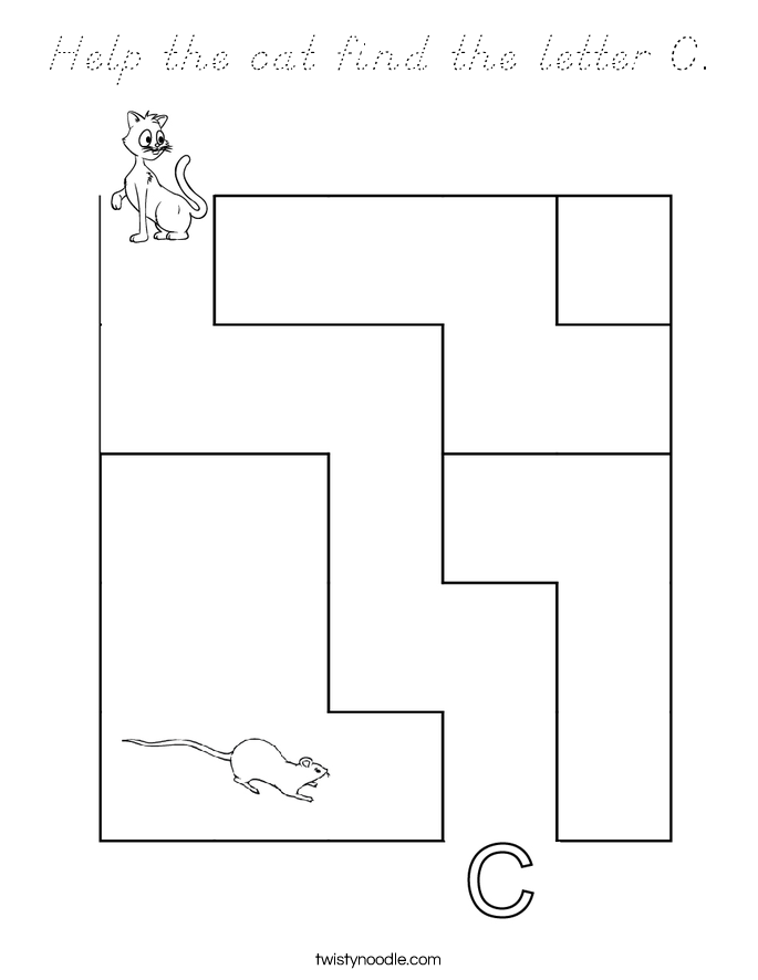 Help the cat find the letter C. Coloring Page