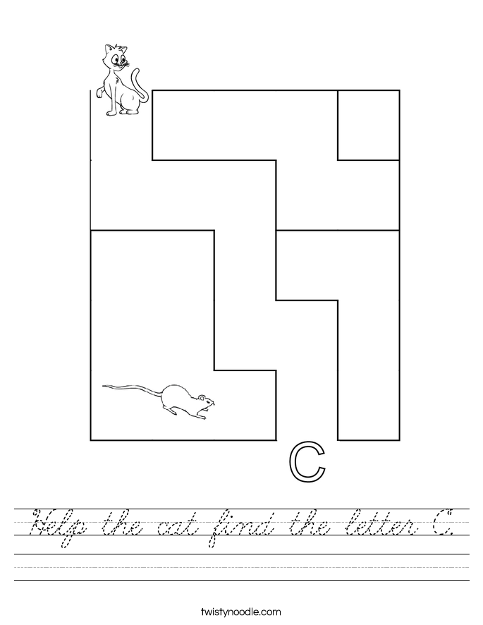 Help the cat find the letter C. Worksheet