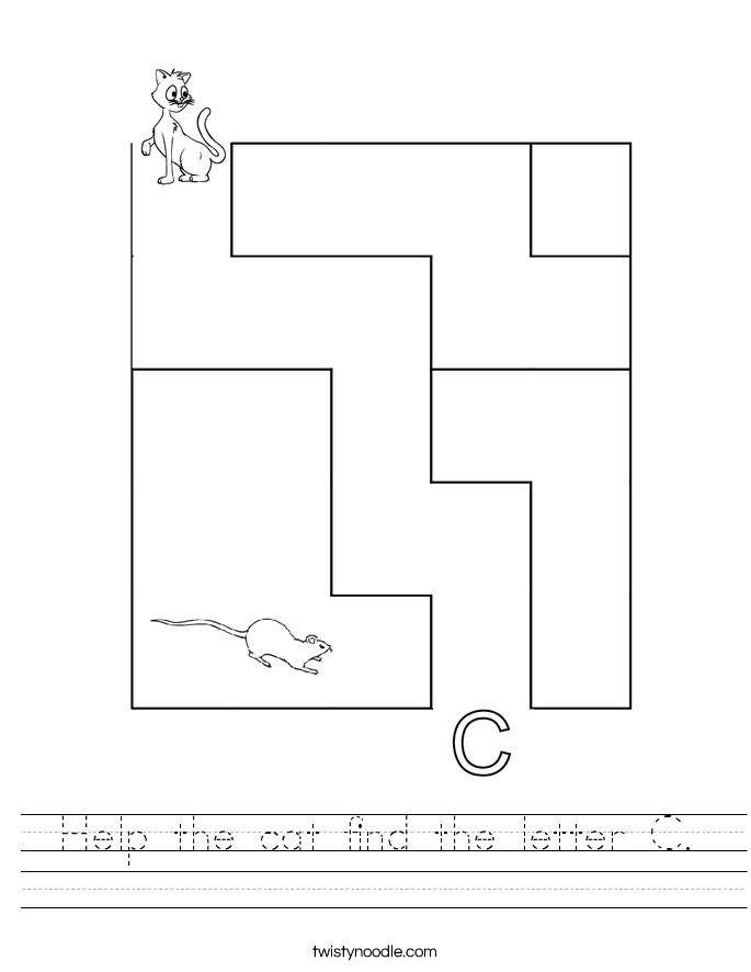 Help the cat find the letter C. Worksheet