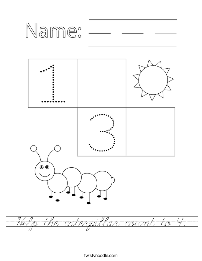 Help the caterpillar count to 4. Worksheet
