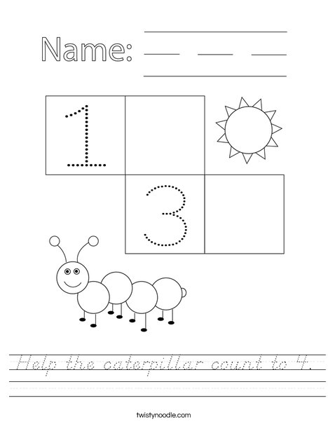 Help the caterpillar count to 4. Worksheet