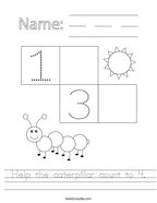 Help the caterpillar count to 4 Handwriting Sheet