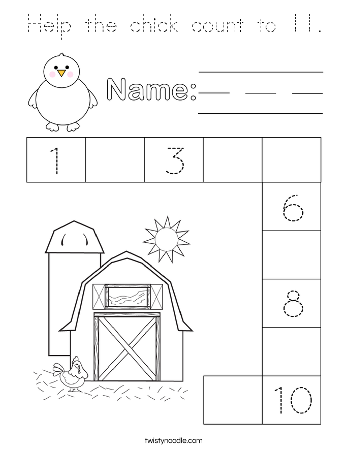 Help the chick count to 11. Coloring Page