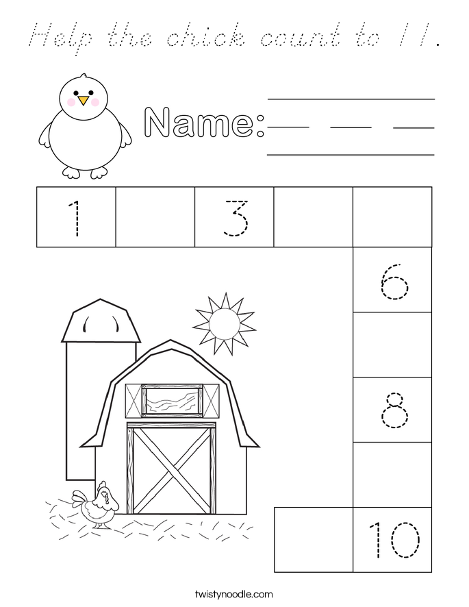 Help the chick count to 11. Coloring Page