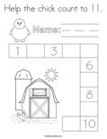 Help the chick count to 11. Coloring Page