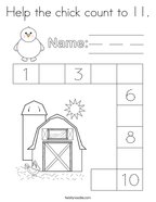 Help the chick count to 11 Coloring Page