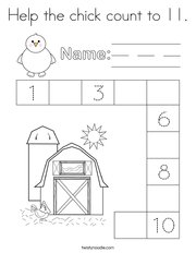 Help the chick count to 11 Coloring Page
