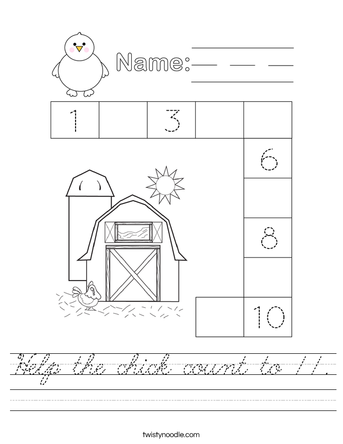 Help the chick count to 11. Worksheet