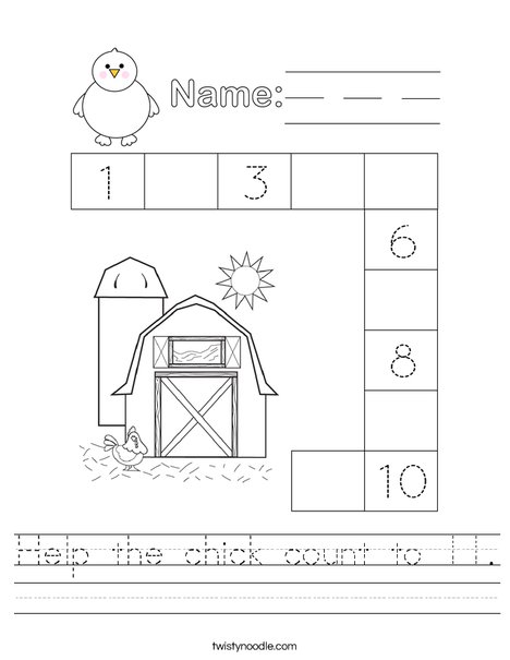 Help the chick count to 11. Worksheet