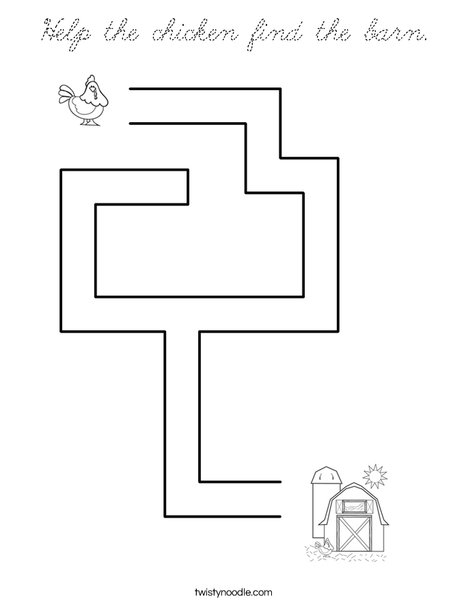 Help the chicken find the barn. Coloring Page