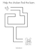 Help the chicken find the barn Coloring Page