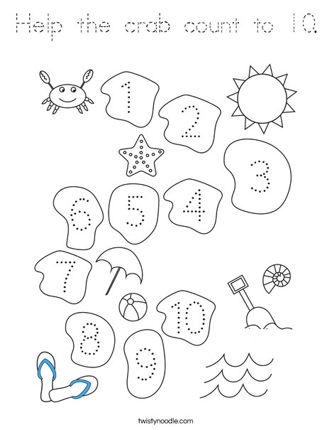 Help the crab count to 10. Coloring Page
