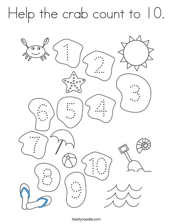 Help the crab count to 10. Coloring Page