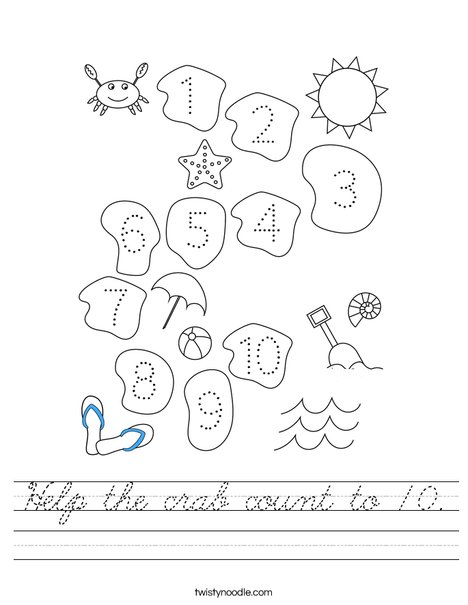 Help the crab count to 10. Worksheet