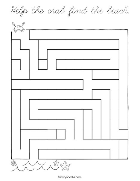 Help the crab find the beach. Coloring Page