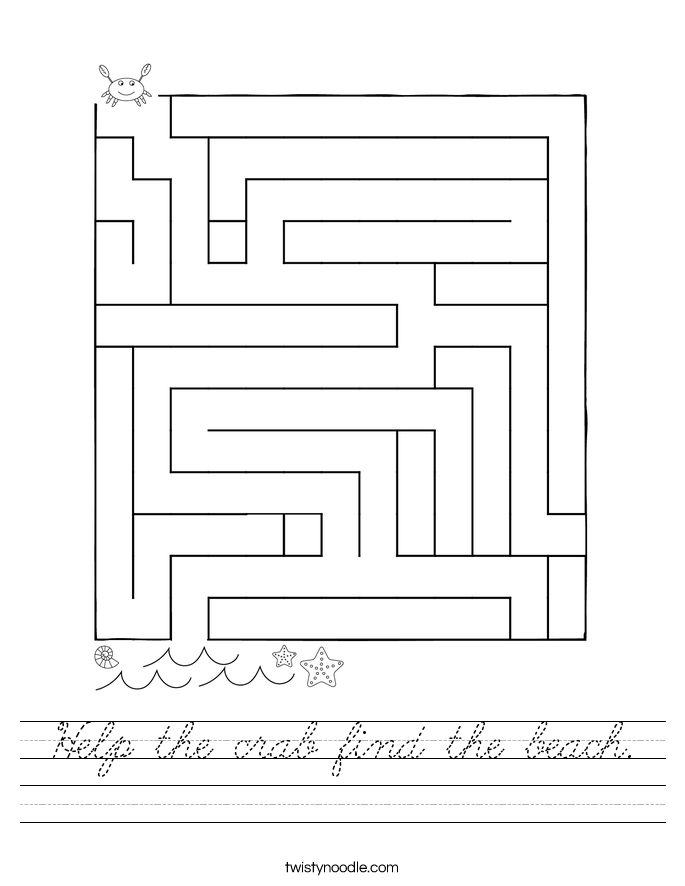 Help the crab find the beach. Worksheet