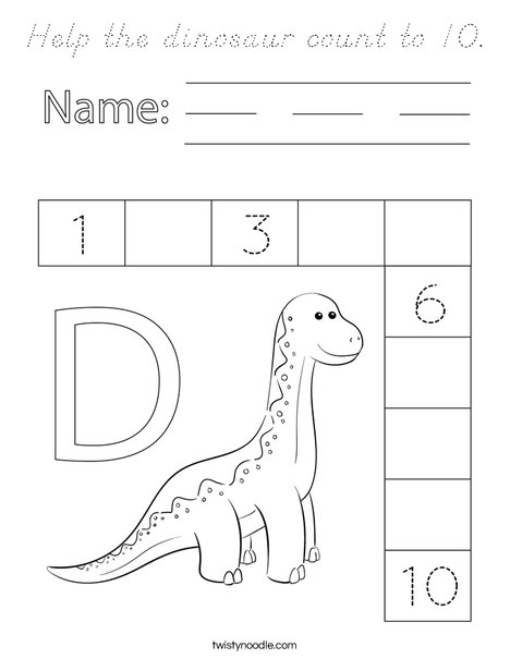 Help the dinosaur count to 10. Coloring Page