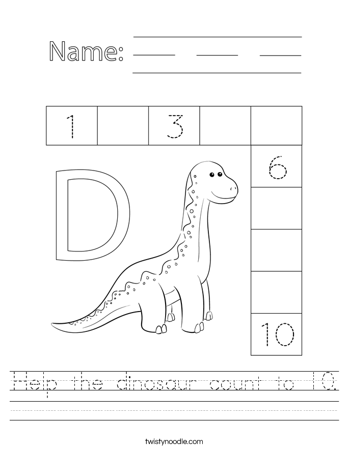 Help the dinosaur count to 10. Worksheet