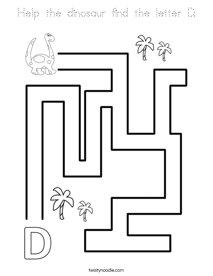 Help the dinosaur find the letter D. Coloring Page