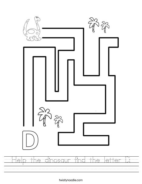 Help the dinosaur find the letter D. Worksheet